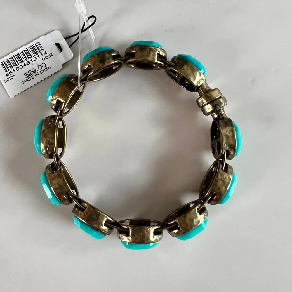 Express Turquoise and Gold Toned Gemstone Magnetic Bracelet - Picture 3 of 5